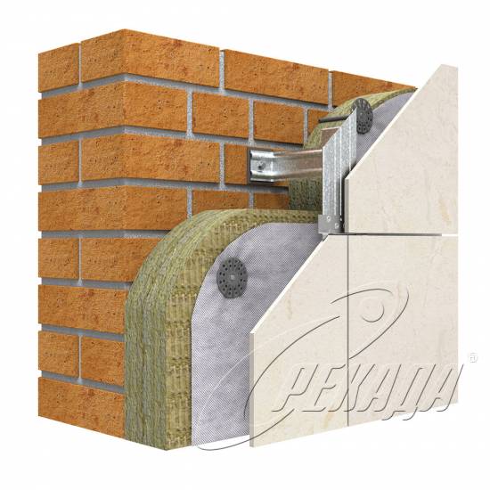 Фасадные системы - Подсистема оцинкованная Из керамогранита Скрытый кляммер Скрытый способ Вертикальная подконструкция