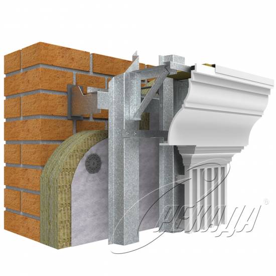 Фасадные системы - Подсистема оцинкованная Из стеклофибробетона Закладной элемент Скрытый способ Горизонтально-вертикальная