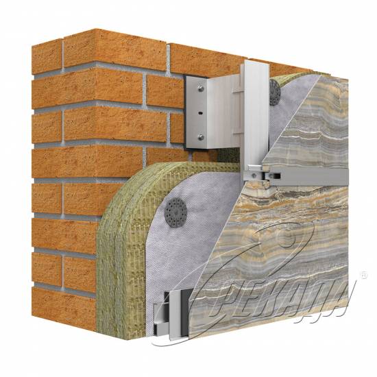 Фасадные системы - Подсистема алюминиевая Из листового керамогранита Клипса/ планка Видимый способ Горизонтально-вертикальная подконструкция